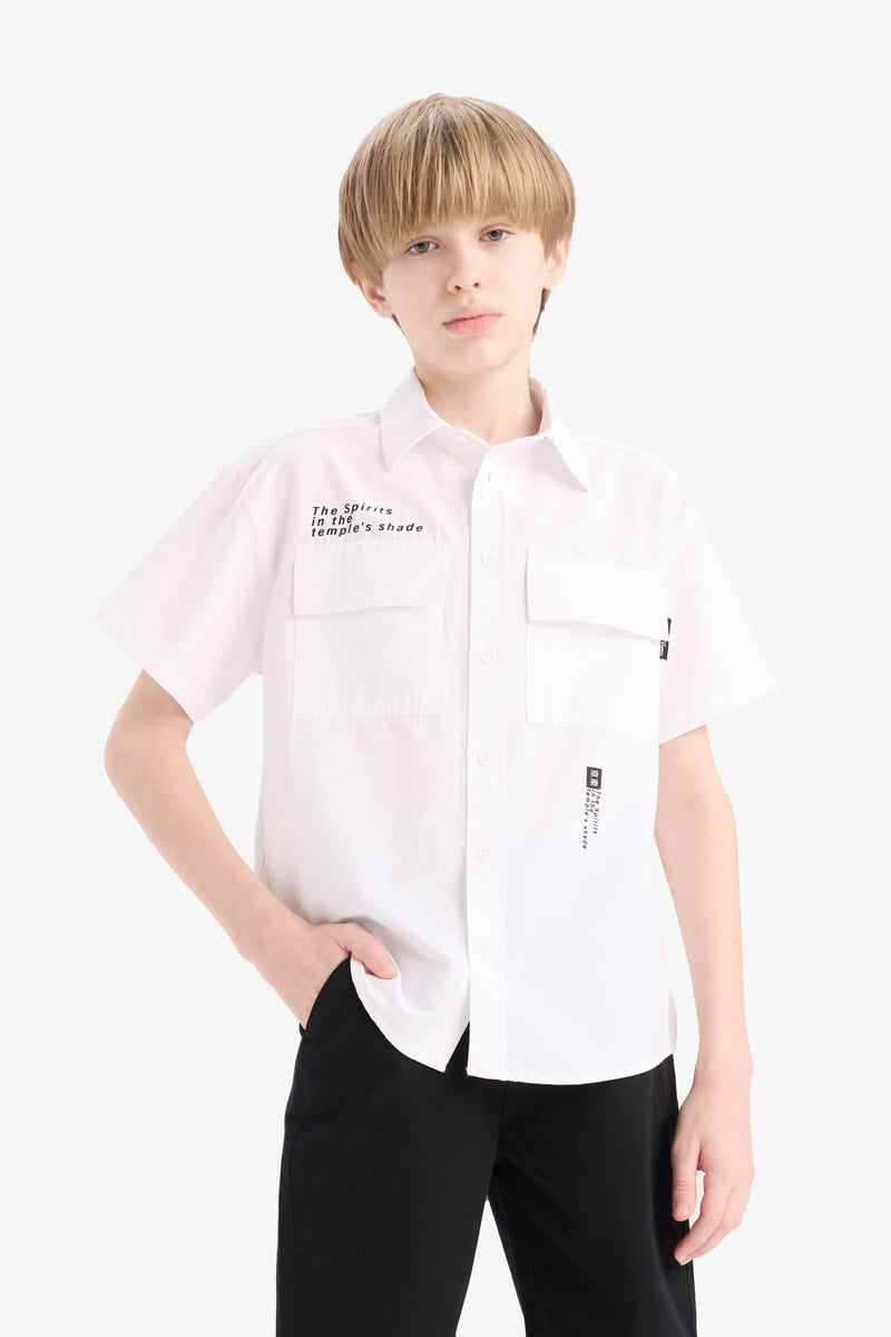 DeFacto White Boy Boy Oversize Polo Neck Printed Poplin Shirt Casual - Image 3